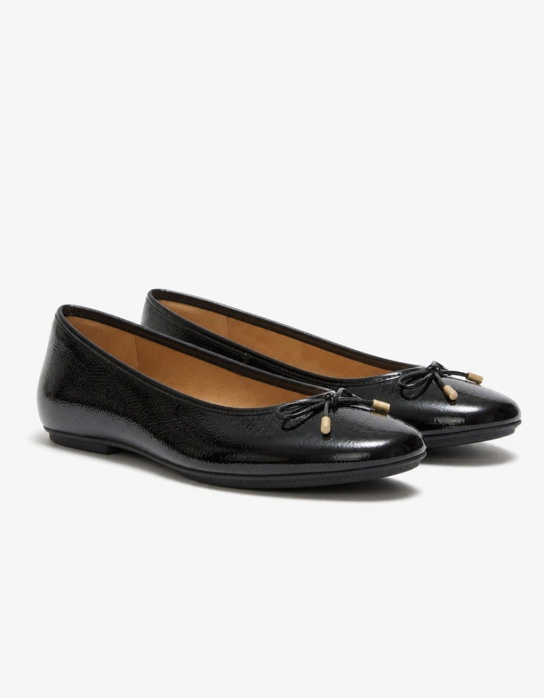 FitFlop DELICATO BOW TEXTURED PATENT-LEATHER Womens Ballerina Shoes Black