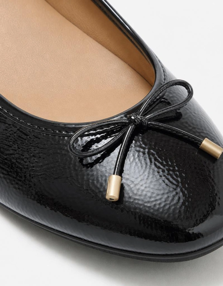 FitFlop DELICATO BOW TEXTURED PATENT-LEATHER Womens Ballerina Shoes Black