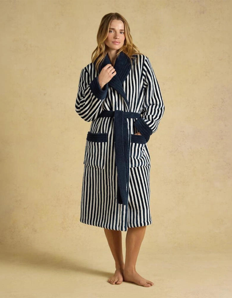 Joules V63813 MATILDA Ladies Robe Navy/Cream Stripe Womens Bathrobe Navy/Cream Stripe