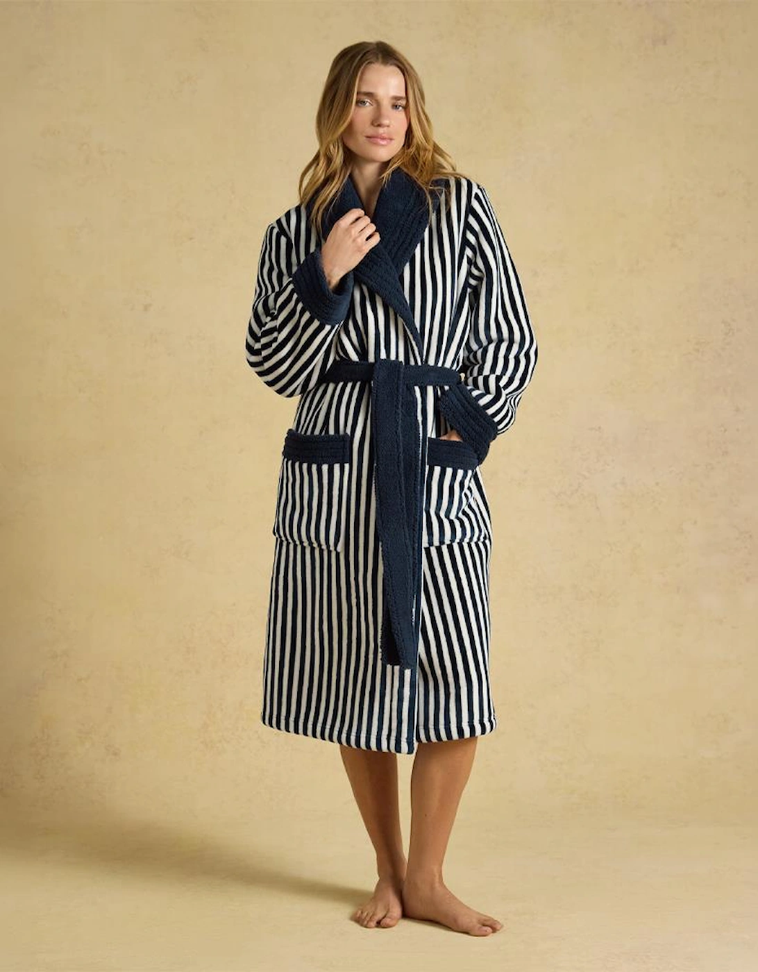 Joules V63813 MATILDA Ladies Robe Navy/Cream Stripe Womens Bathrobe Navy/Cream Stripe