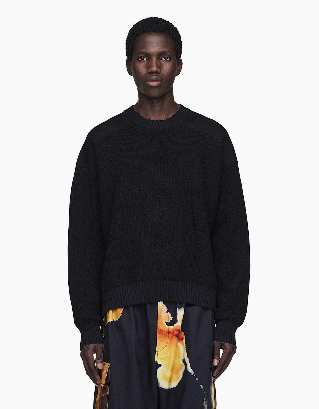 Crew Neck Ribbed Collar Long Sleeve Relaxed Fit Sweater