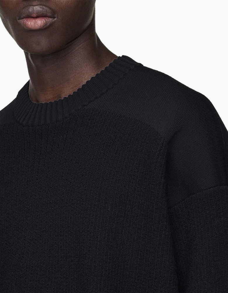 Crew Neck Ribbed Collar Long Sleeve Relaxed Fit Sweater