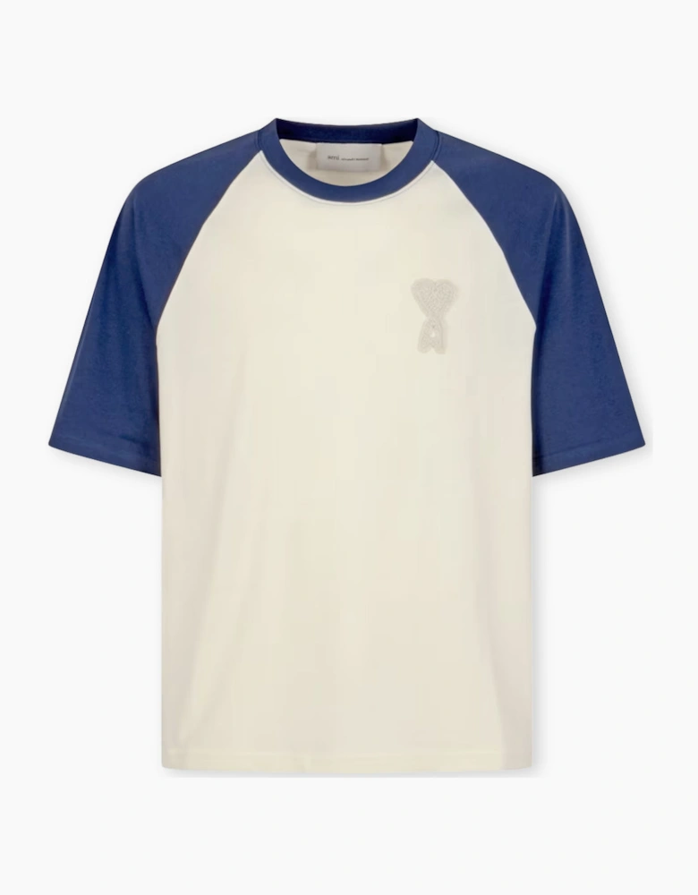 Men's Cream/Blue Ami Paris 'Ami De Coeur' Heavy Cotton T-Shirt