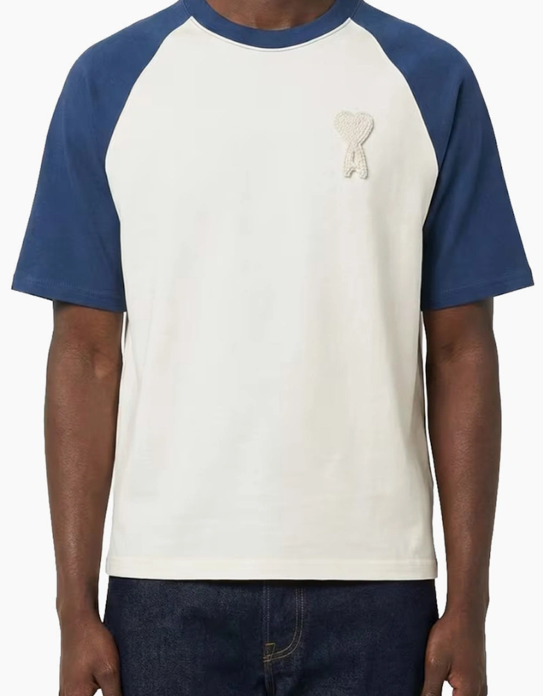 Men's Cream/Blue Ami Paris 'Ami De Coeur' Heavy Cotton T-Shirt