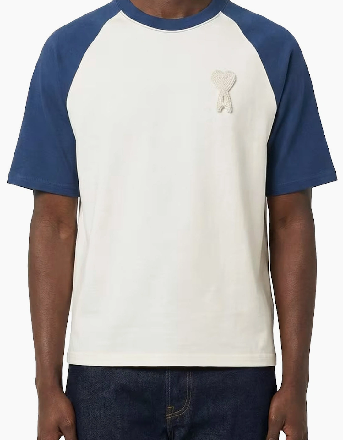 Men's Cream/Blue Ami Paris 'Ami De Coeur' Heavy Cotton T-Shirt