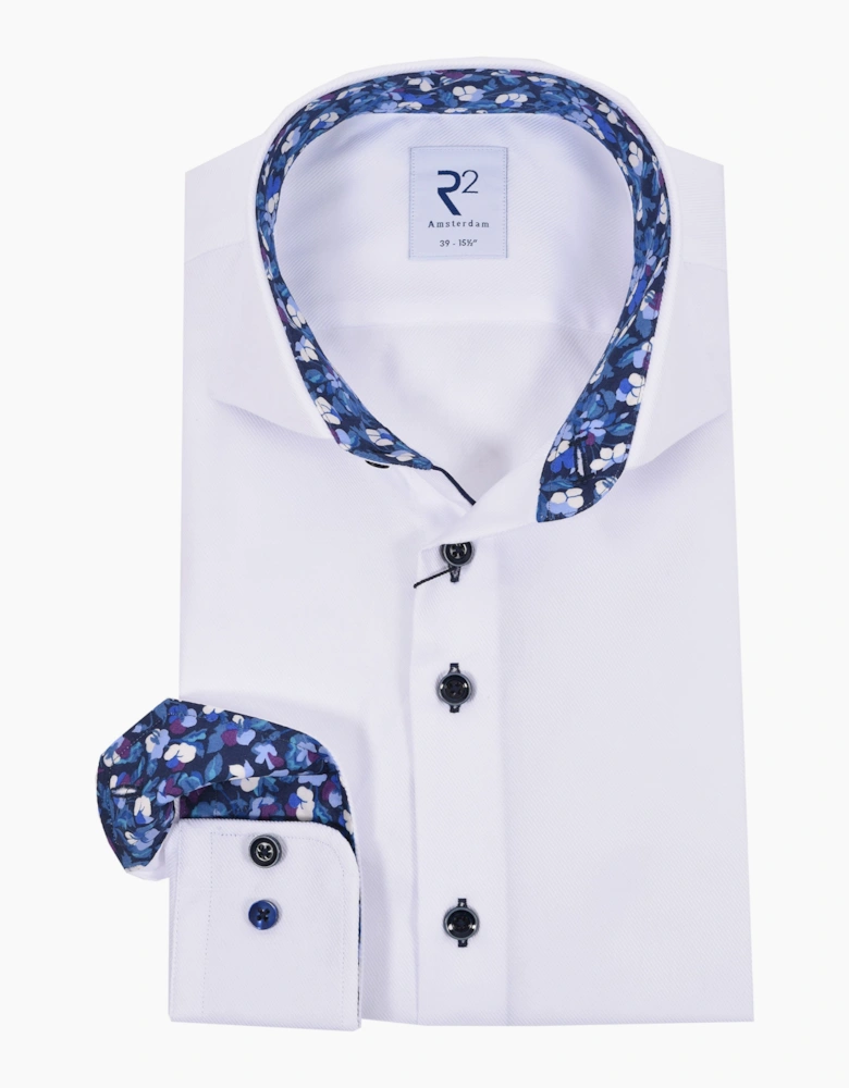 R2 LONG SLEEVED CUT AWAY COLLAR SHIRT WHITE