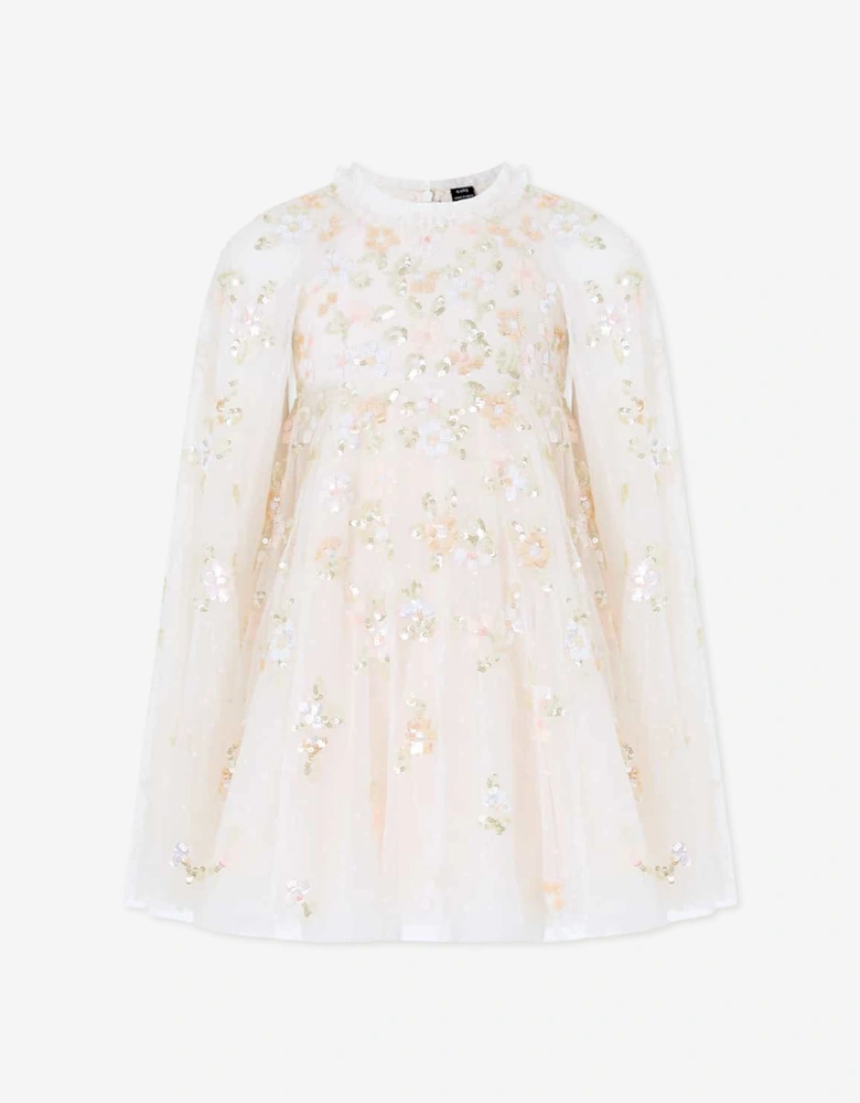 Needle & Thread Girls Freesia Shimmer Cape Dress in Ivory