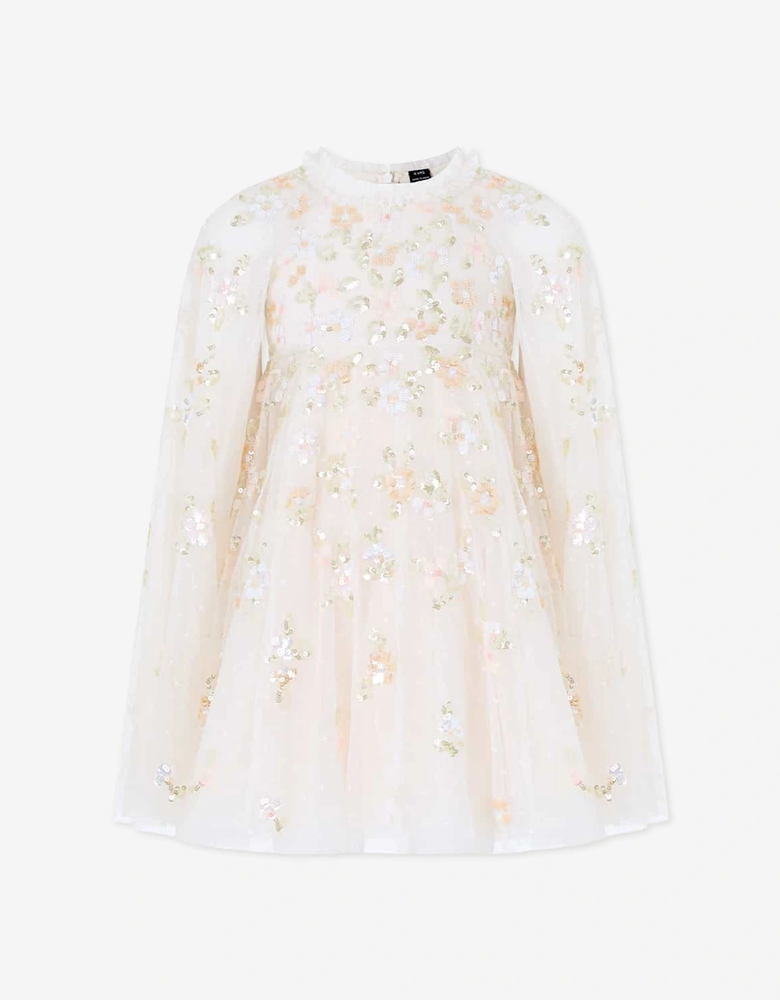 Needle & Thread Girls Freesia Shimmer Cape Dress in Ivory