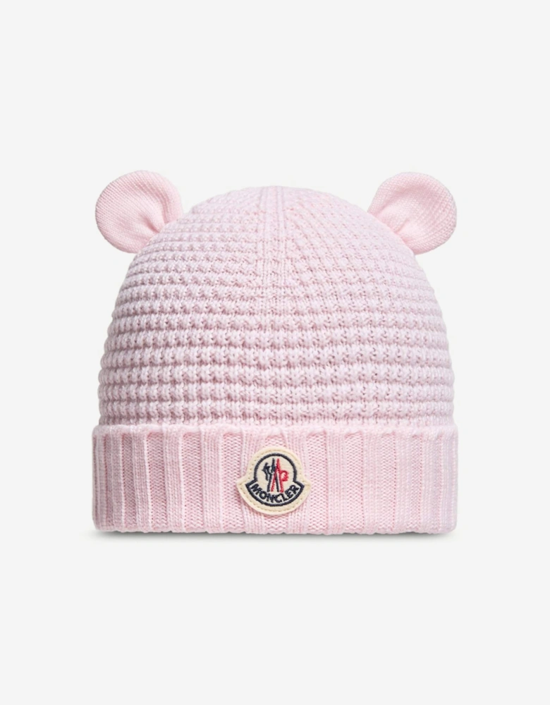 Moncler Enfant Baby Girls Wool Beanie Hat with Ears in Pink