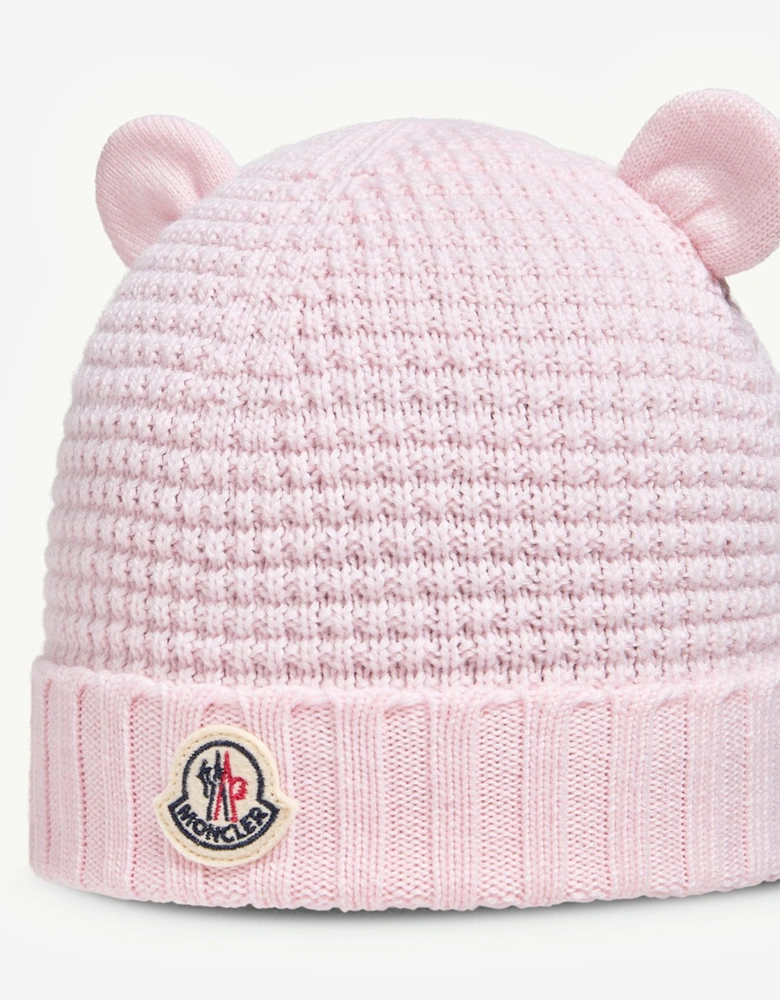 Moncler Enfant Baby Girls Wool Beanie Hat with Ears in Pink
