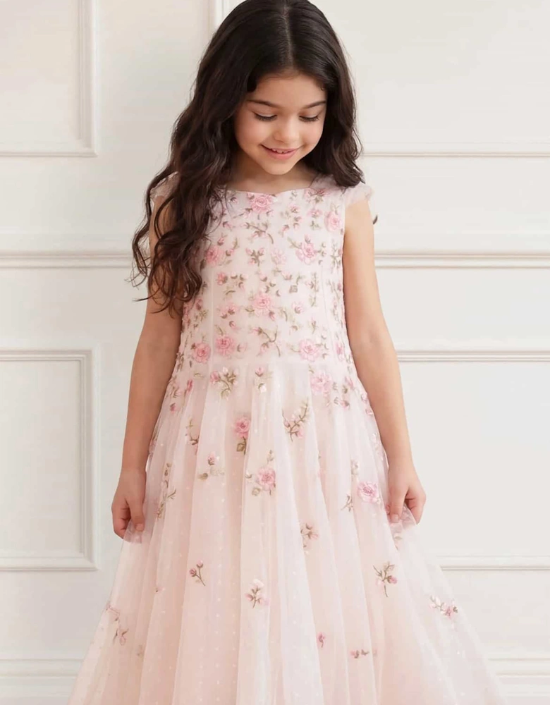 Needle & Thread Girls Mayflower Ditsy Gown in Ivory