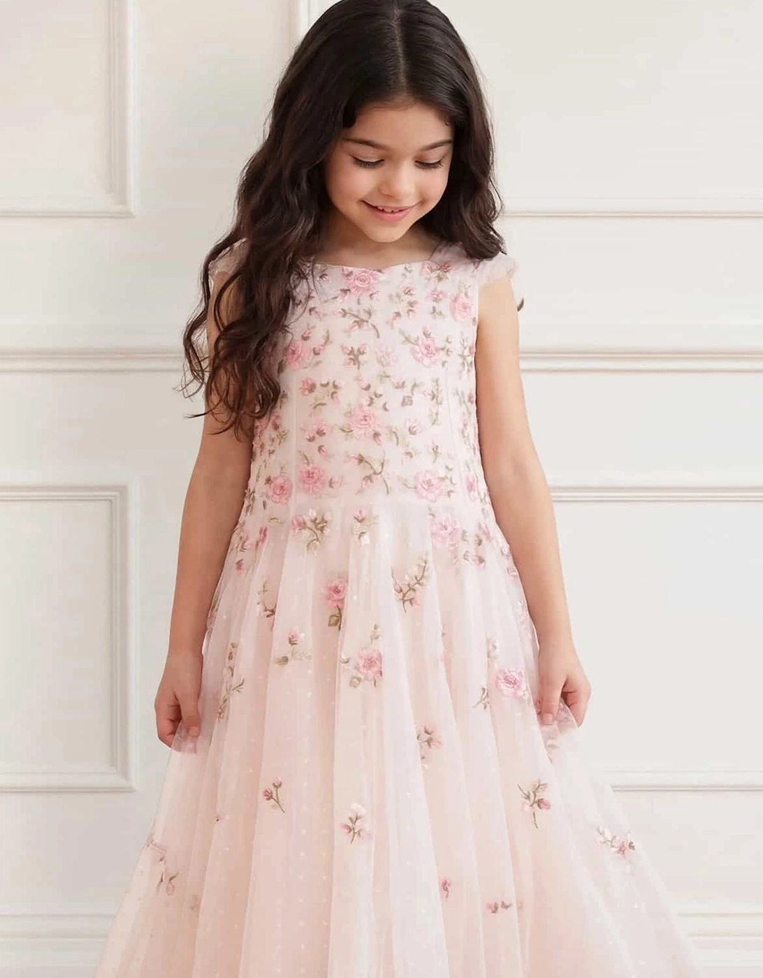 Needle & Thread Girls Mayflower Ditsy Gown in Ivory