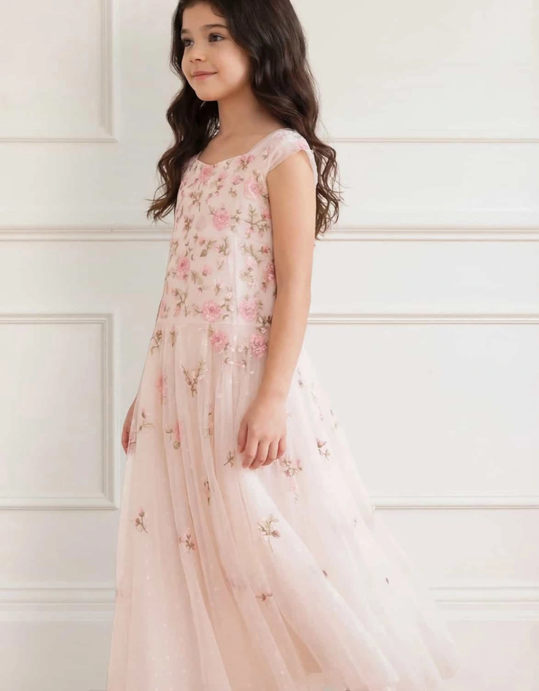 Needle & Thread Girls Mayflower Ditsy Gown in Ivory