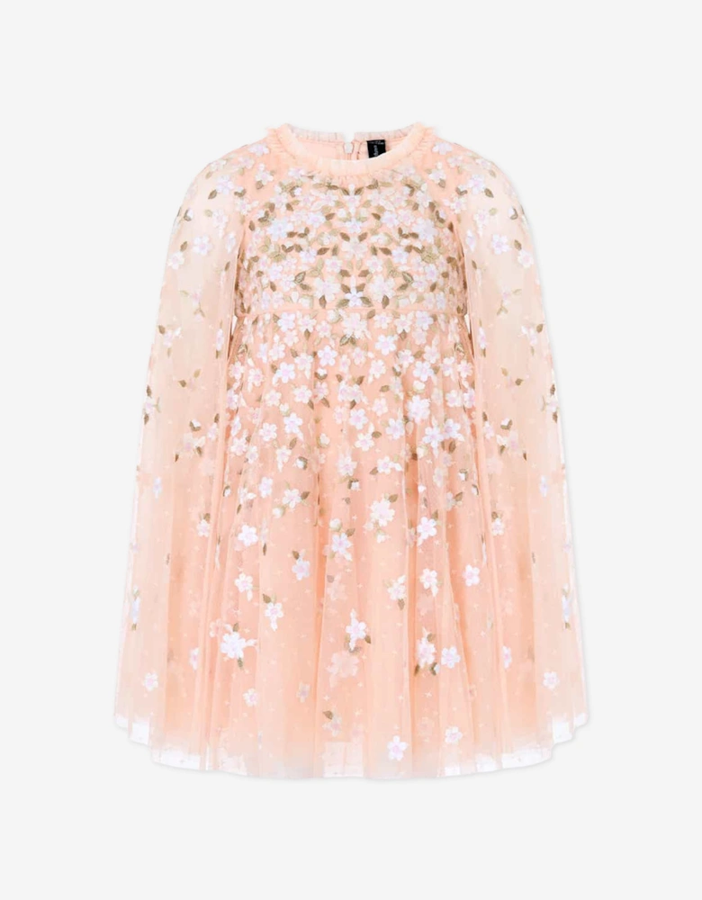 Needle & Thread Girls Camellia Ditsy Cape Dress in Pink