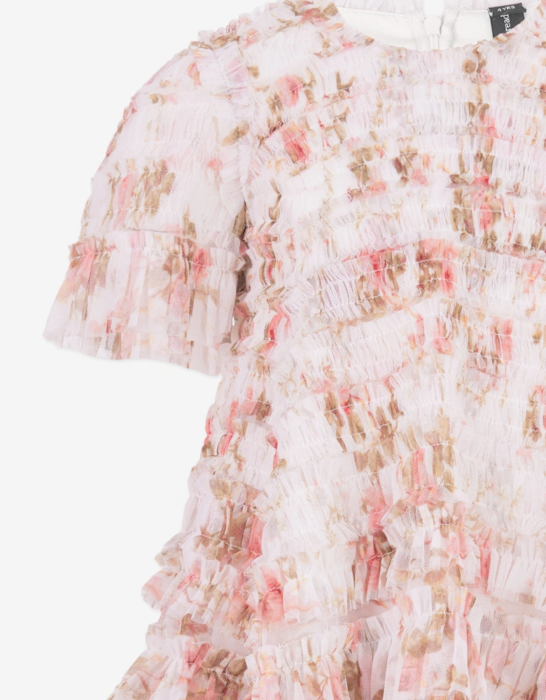 Needle & Thread Girls Summer's Rose Valentine Ruffle Dress in White