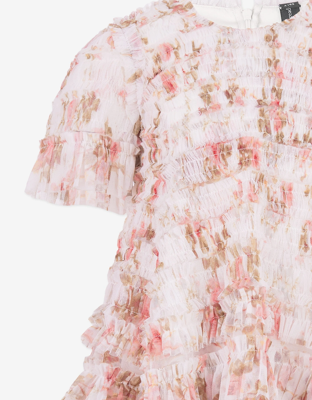 Needle & Thread Girls Summer's Rose Valentine Ruffle Dress in White