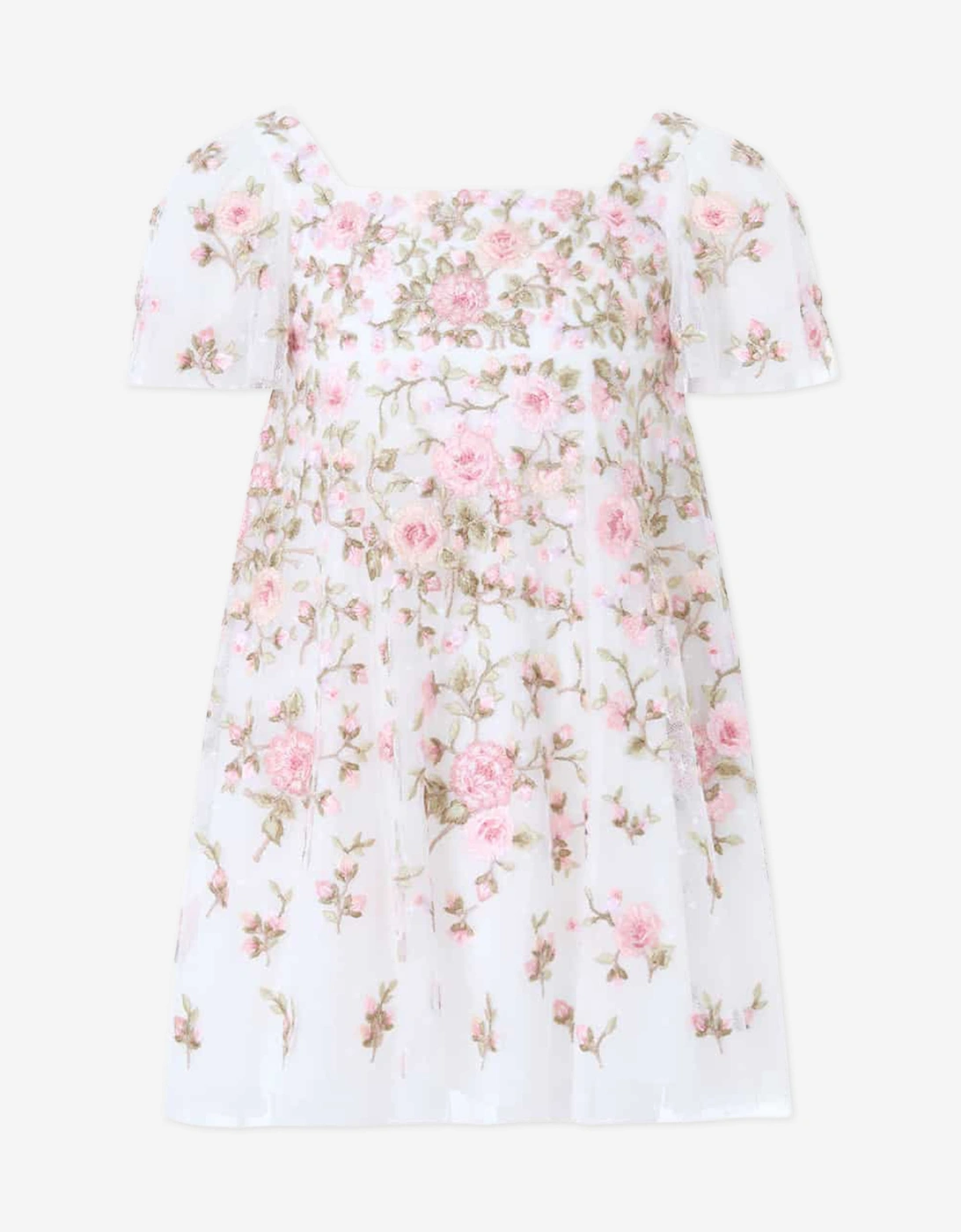 Needle & Thread Needle & Thread Girls Eden Rose Short Sleeve Dress in White