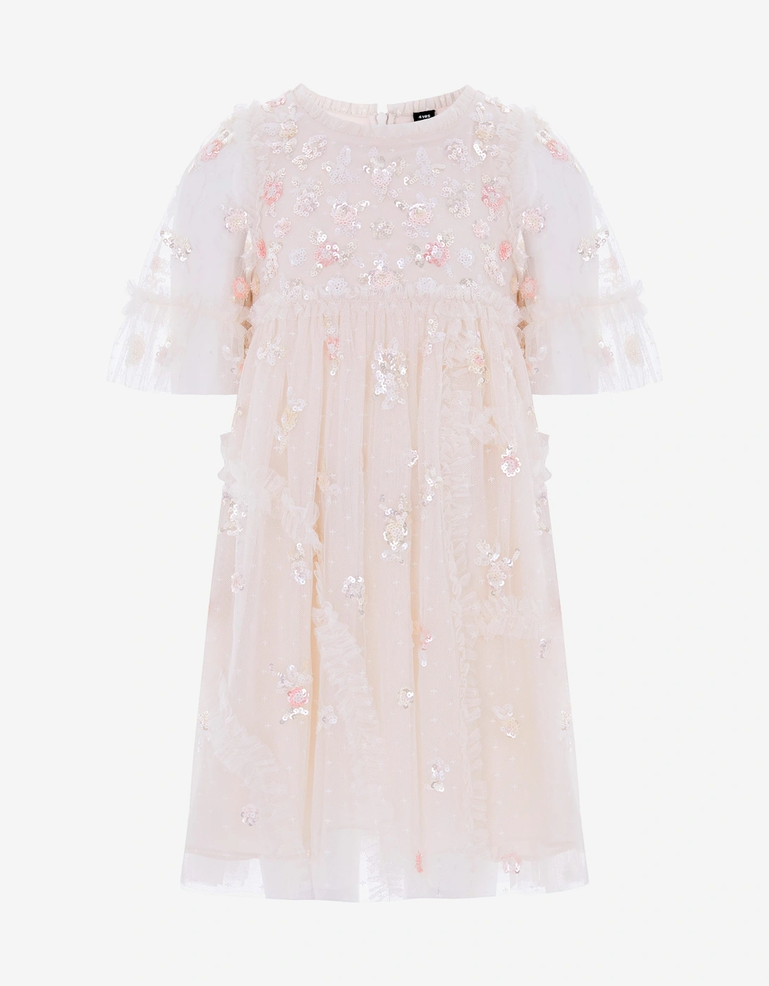 Needle & Thread Girls Shimmer Ditsy Short Sleeve Dress in Ivory