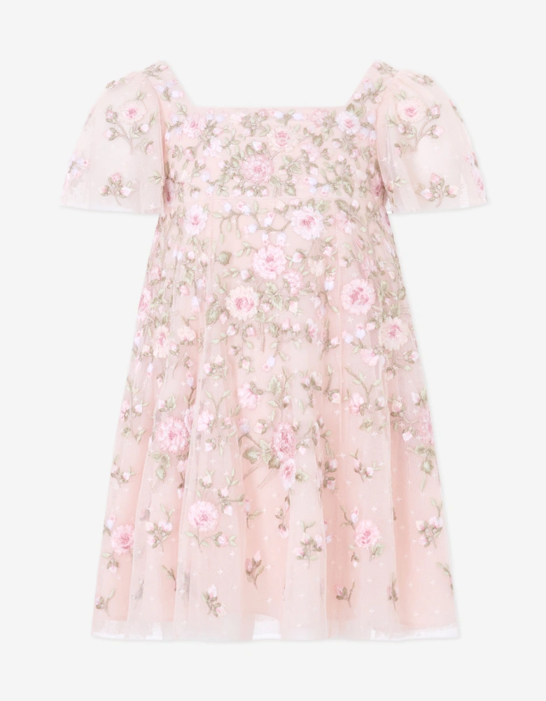 Needle & Thread Girls Eden Rose Short Sleeve Dress in Pink