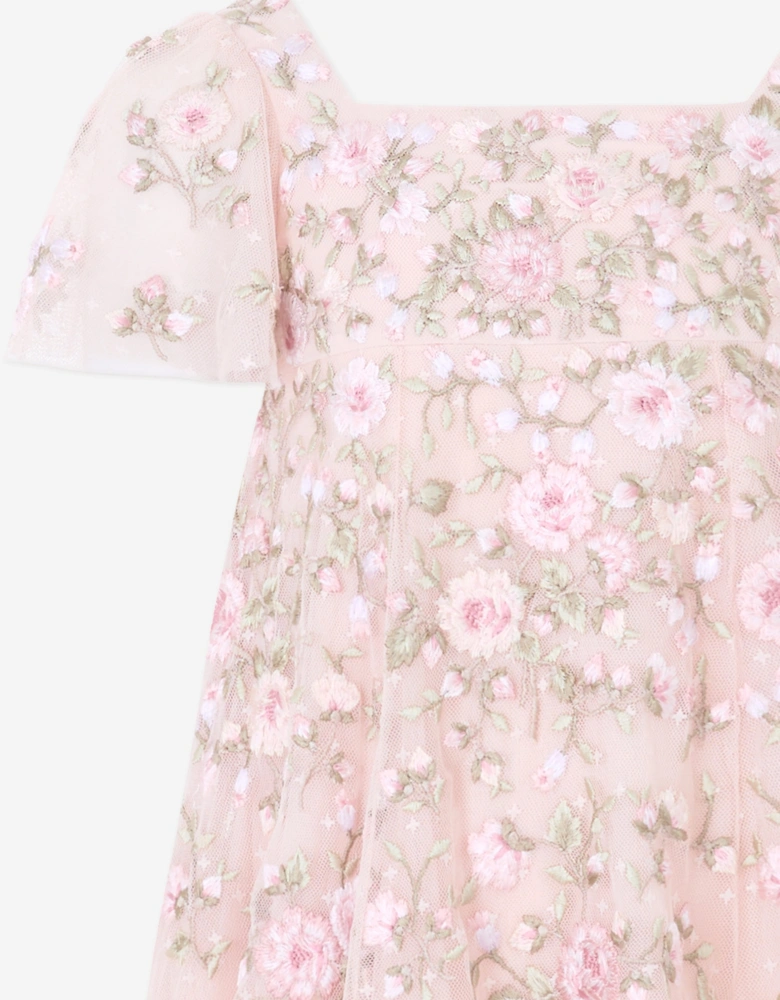 Needle & Thread Girls Eden Rose Short Sleeve Dress in Pink