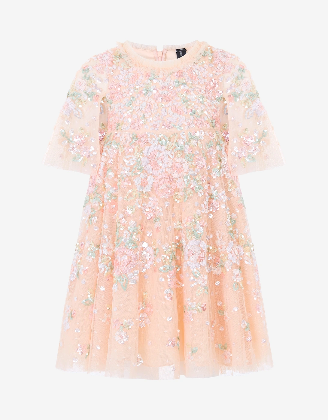 Needle & Thread Girls Sequin Bouquet Cape Dress in Pink