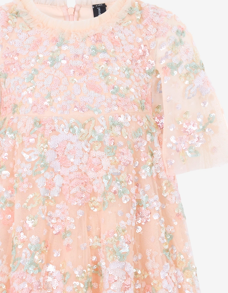 Needle & Thread Girls Sequin Bouquet Cape Dress in Pink