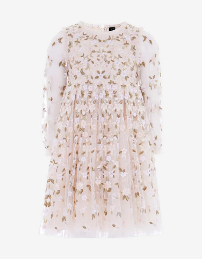 Needle & Thread Girls Camellia Ditsy Long Sleeve Dress in Ivory