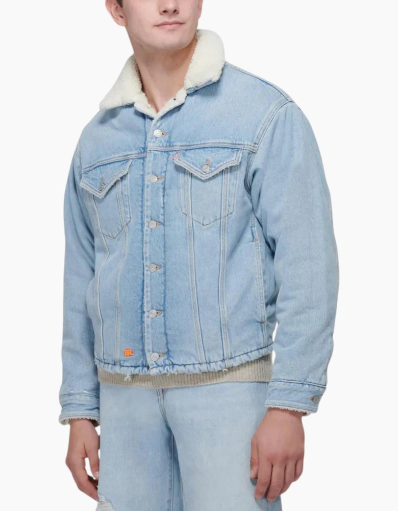 Levis Mens Denim Jacket Sherpa Trucker Woven Blue