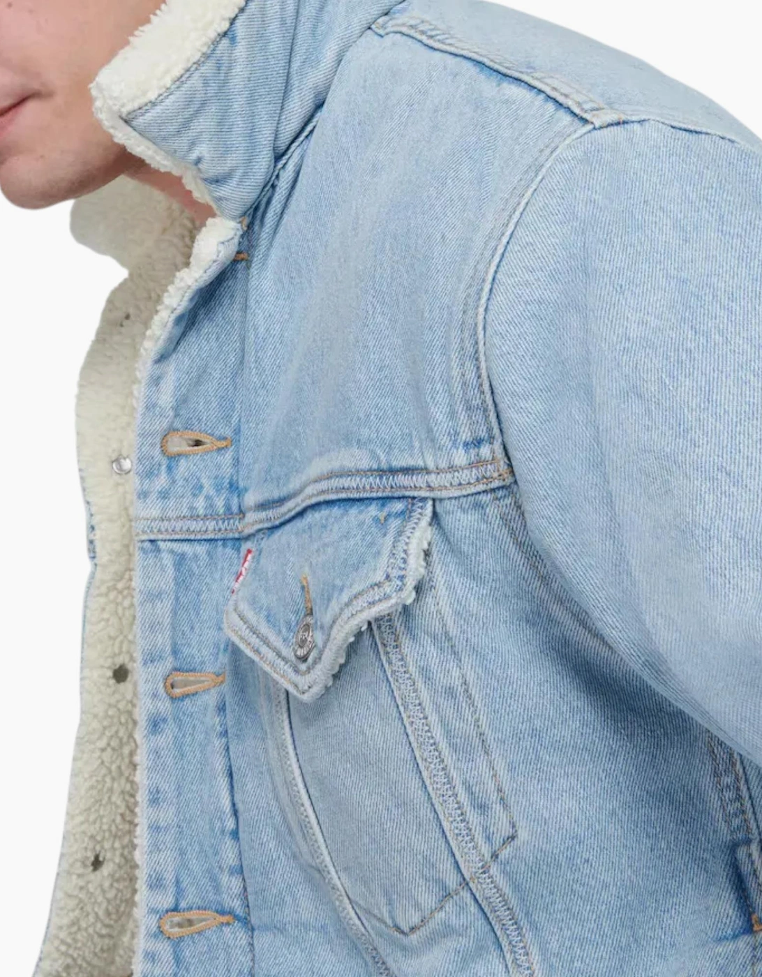 Levis Mens Denim Jacket Sherpa Trucker Woven Blue