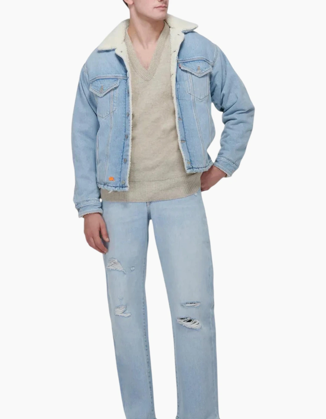 Levis Mens Denim Jacket Sherpa Trucker Woven Blue