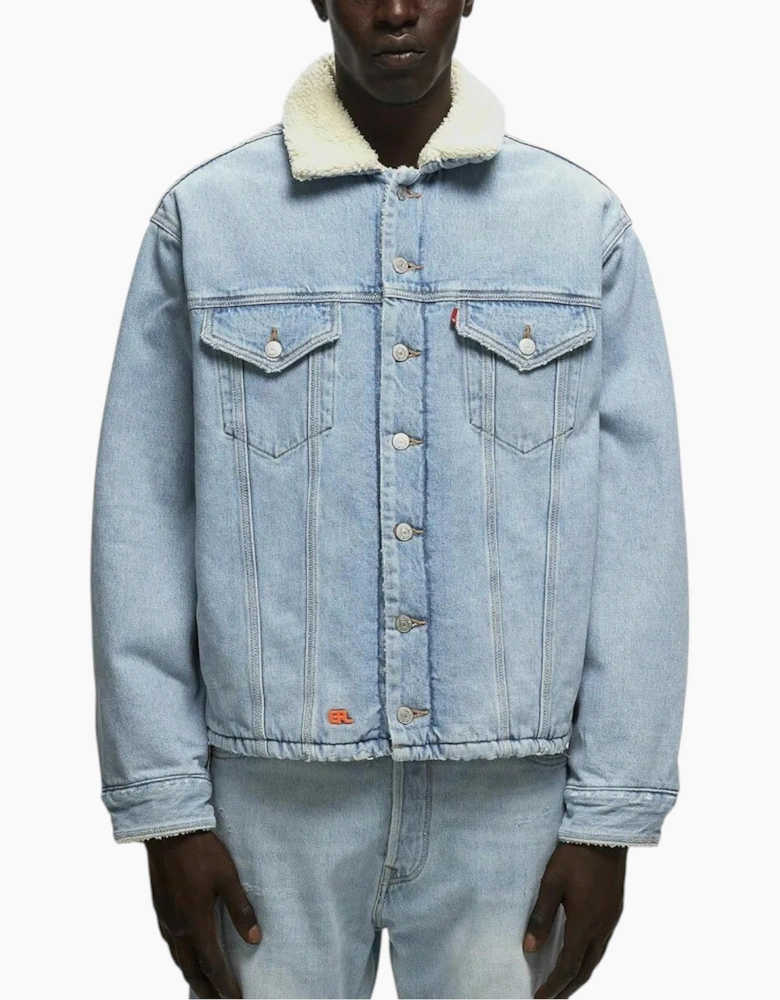 Levis Mens Denim Jacket Sherpa Trucker Woven Blue
