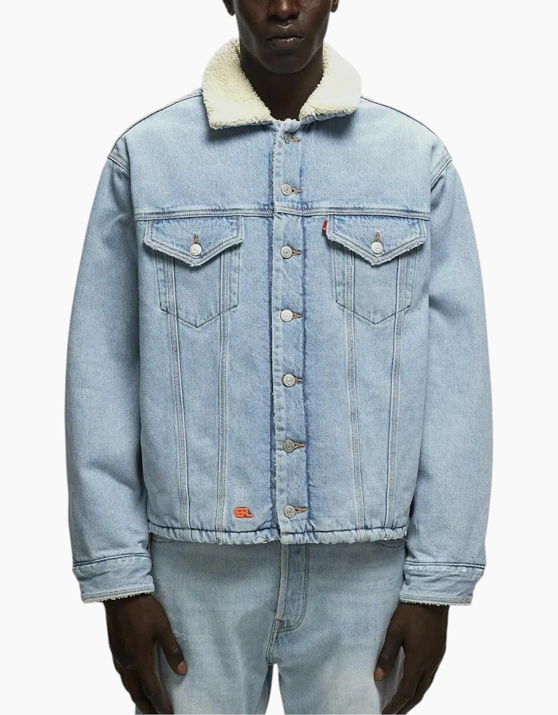 Levis Mens Denim Jacket Sherpa Trucker Woven Blue