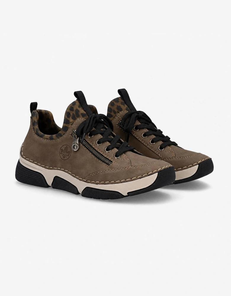 Rieker 45973 Womens Slip-On Trainers Wood/Leopard-Brown