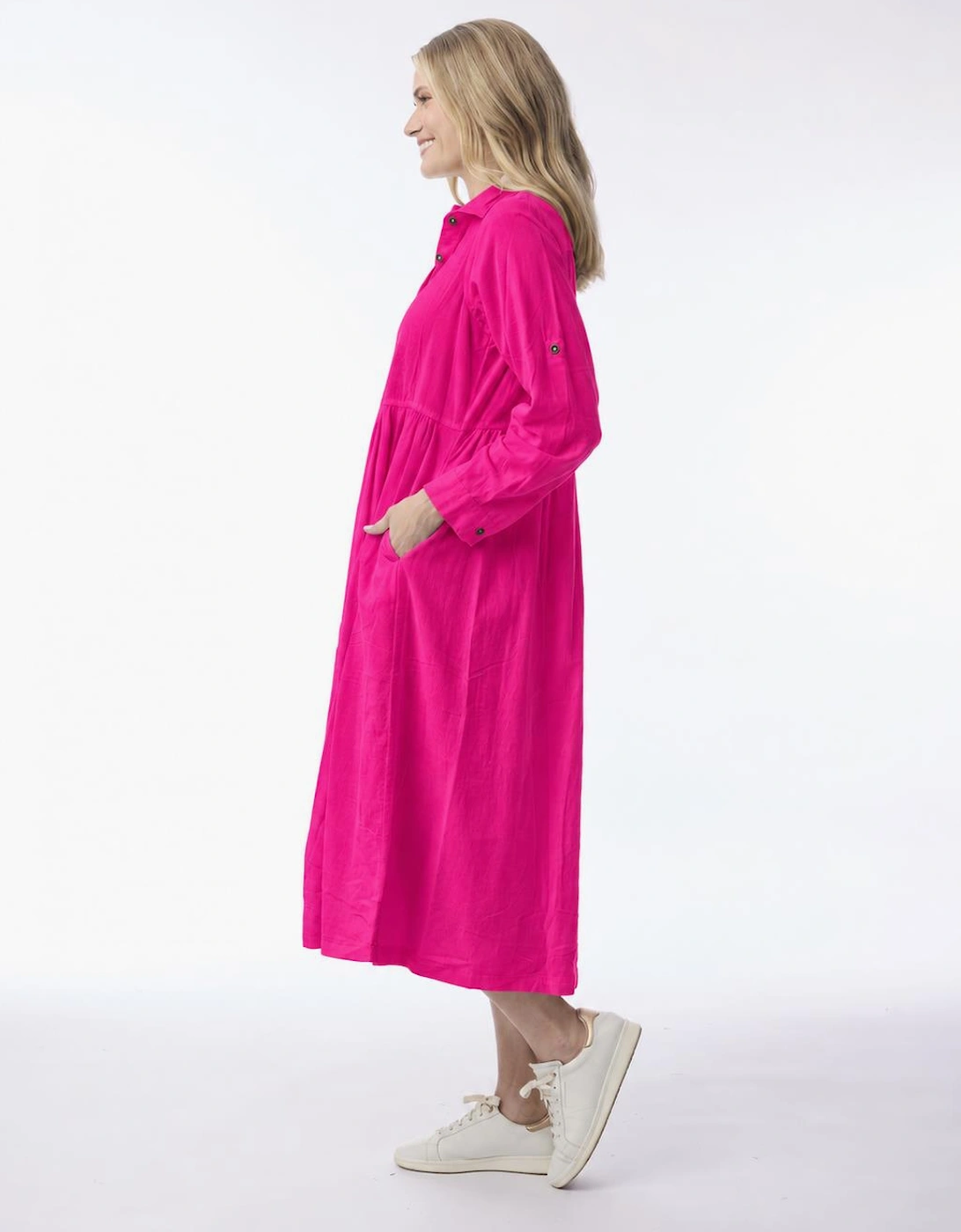 Cord dress in hot pink