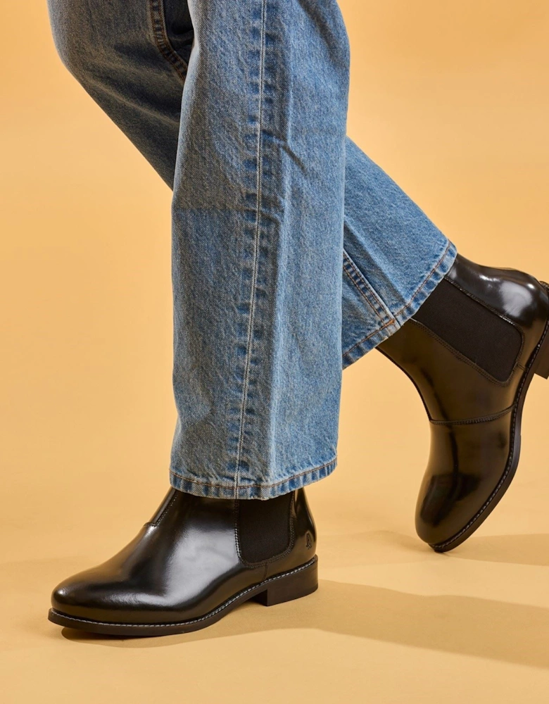 Hush Puppies Colette Leather Women's Black Wide Fit Flat Chelsea Boots