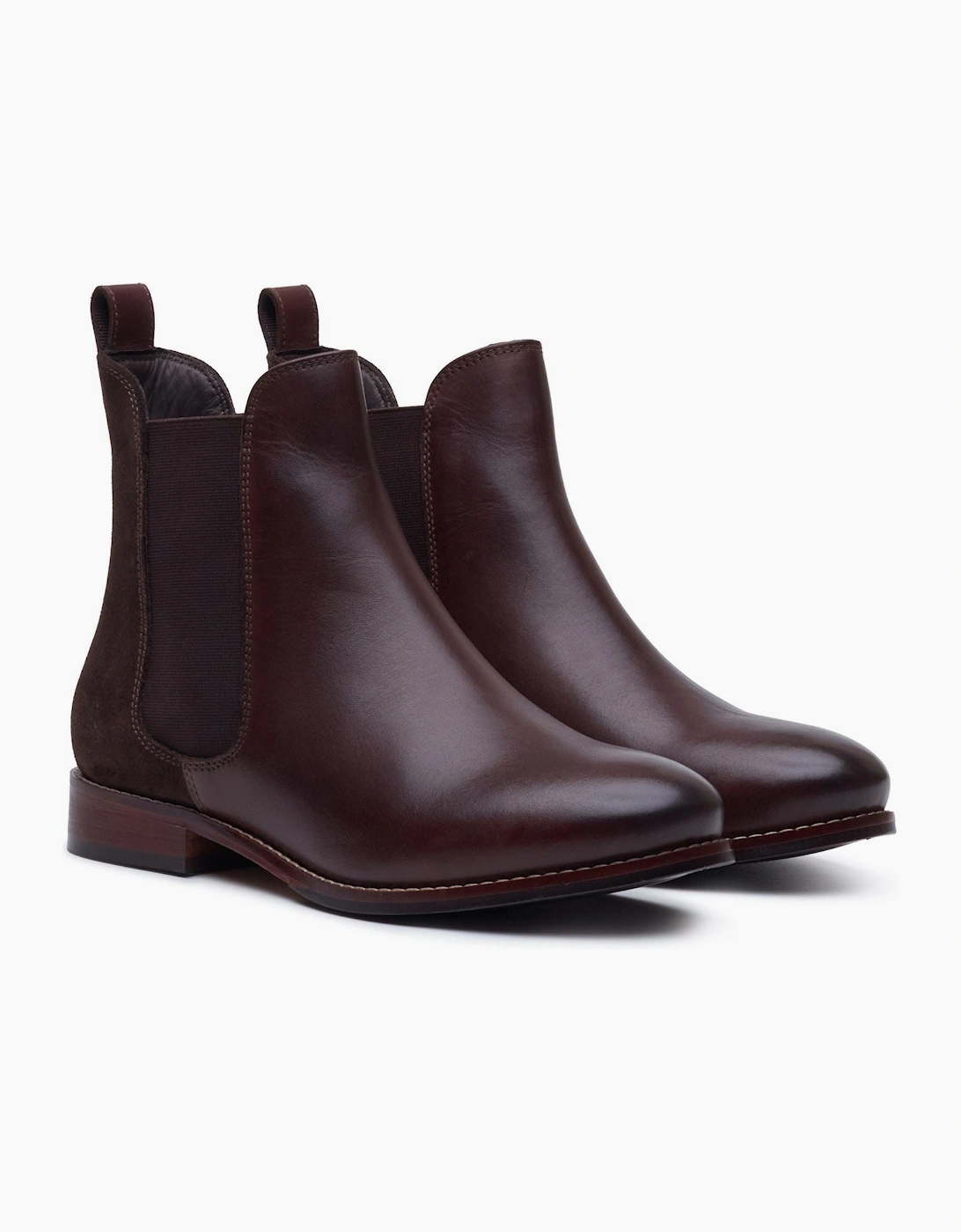 Hush Puppies Women's Brown Colette Leather Chocolate Wide Fit Flat Chelsea Boots - Size 8