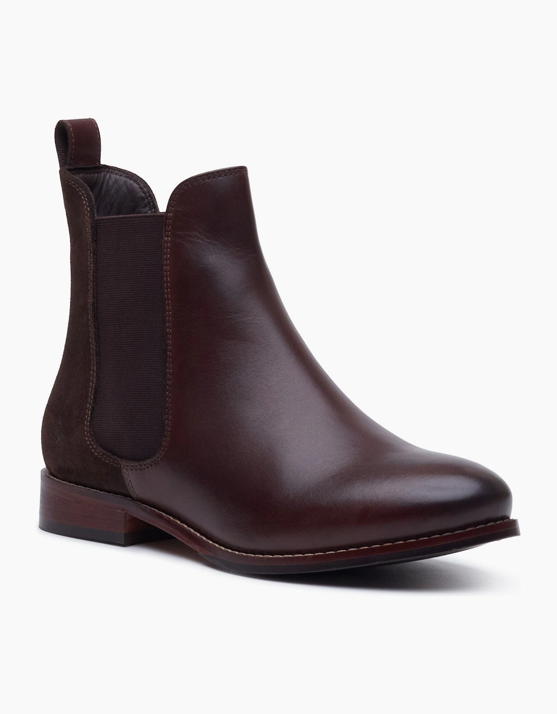 Hush Puppies Colette Leather Women's Chocolate Wide Fit Flat Chelsea Boots
