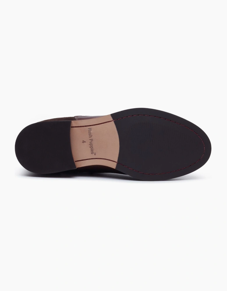Hush Puppies Colette Leather Women's Chocolate Wide Fit Flat Chelsea Boots