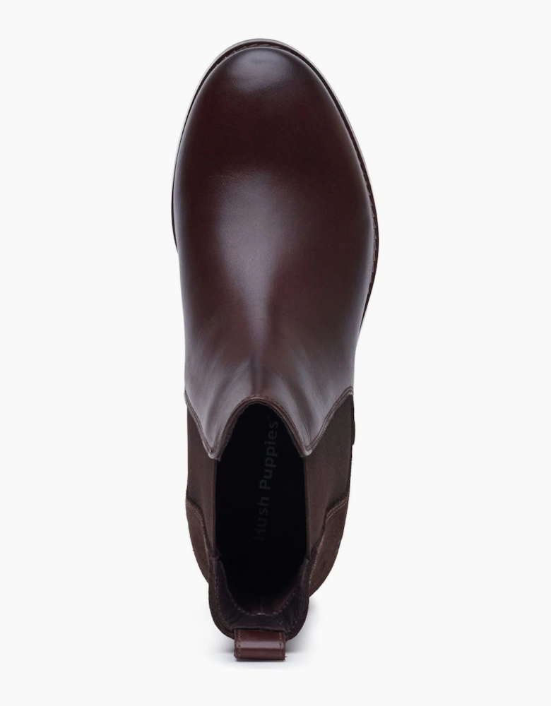 Hush Puppies Colette Leather Women's Chocolate Wide Fit Flat Chelsea Boots