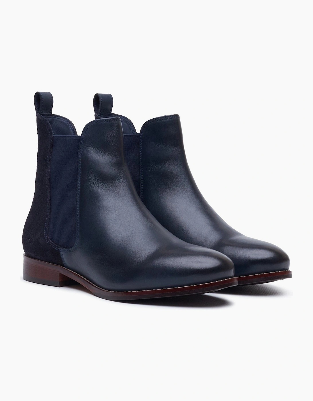 Hush Puppies Colette Leather Women's Navy Wide Fit Flat Chelsea Boots