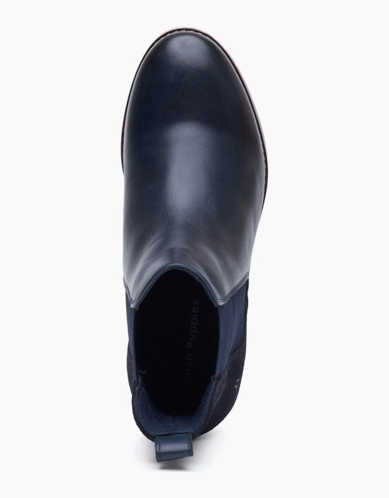 Hush Puppies Colette Leather Women's Navy Wide Fit Flat Chelsea Boots