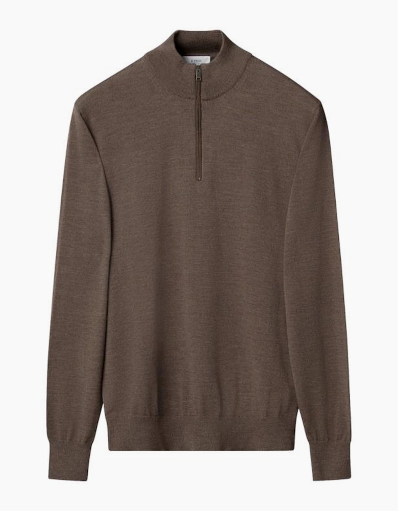 Eton Merino Quarter Zip Sweater 38 Brown