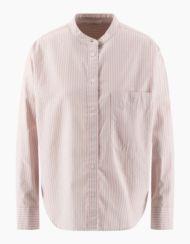 Cotton stripe collarless shirt