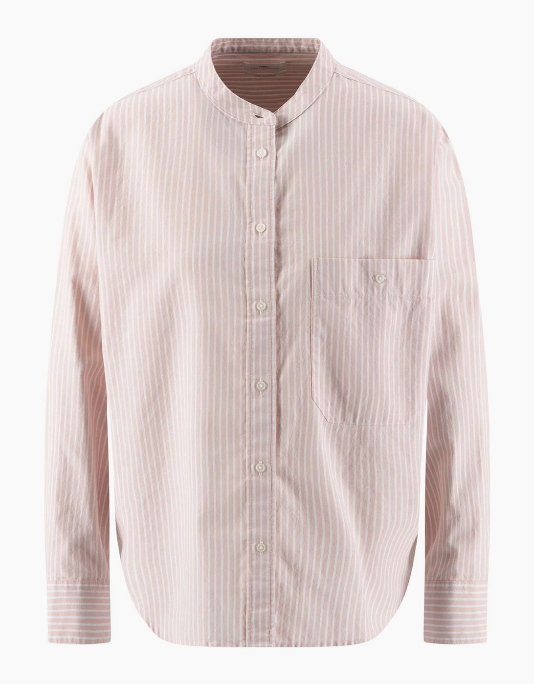 Cotton stripe collarless shirt