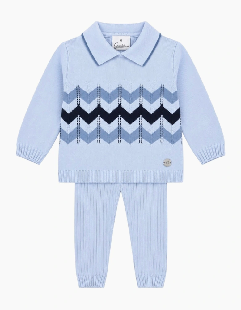 Boys Pale Blue Knit Zig Zag Ribbed Trouser Set