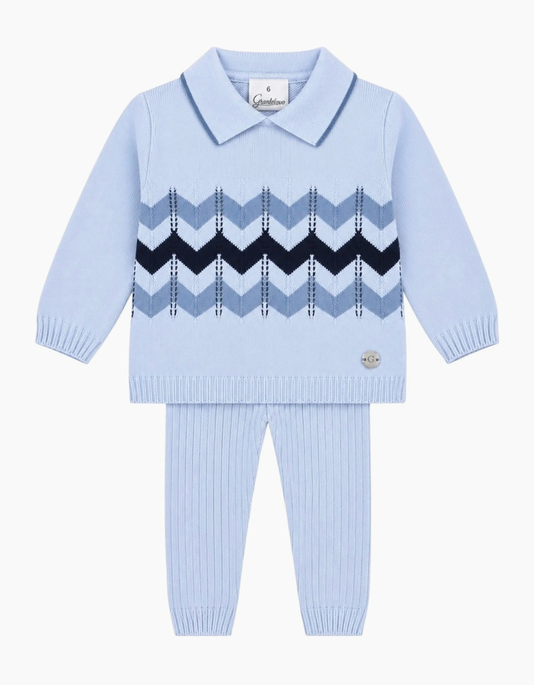 Boys Pale Blue Knit Zig Zag Ribbed Trouser Set