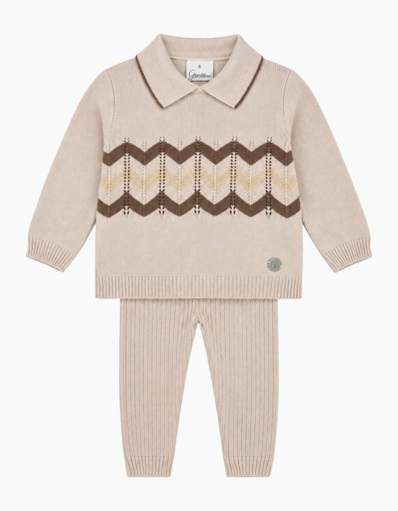 Boys Sand Knit Zig Zag Ribbed Trouser Set