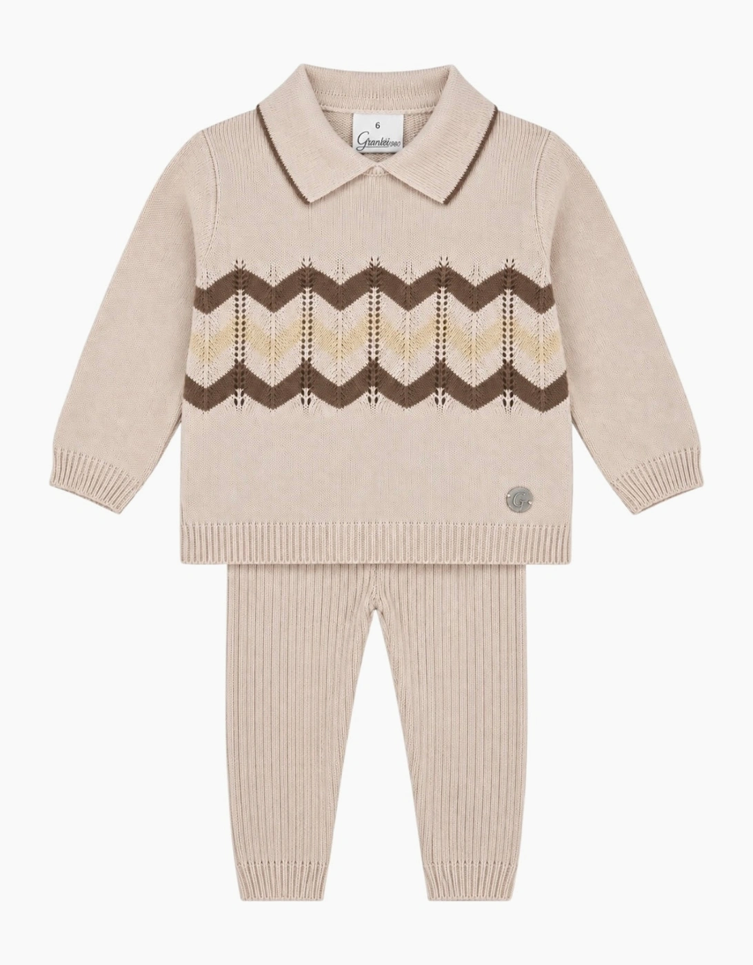 Boys Sand Knit Zig Zag Ribbed Trouser Set