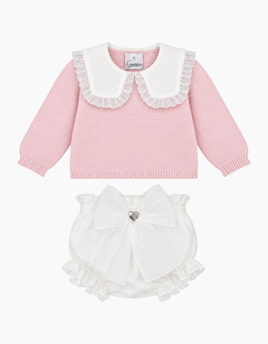 Girls Pale Pink Knit Organza Jam Pant Set