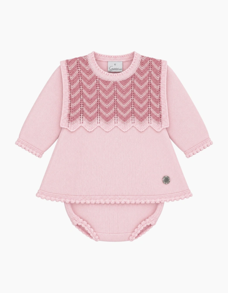Girls Pale Pink Knit Zig Zag Dress Set